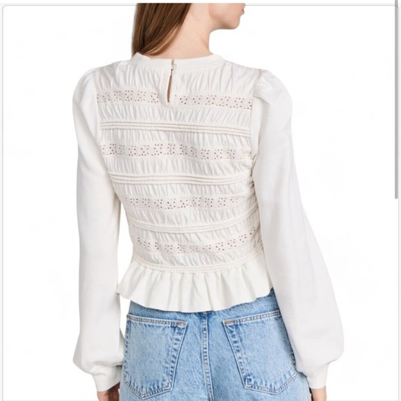 SEA New York Cream Rita Jersey Long Sleeve Smocked Top Sweatshirt large - Picture 2 of 9